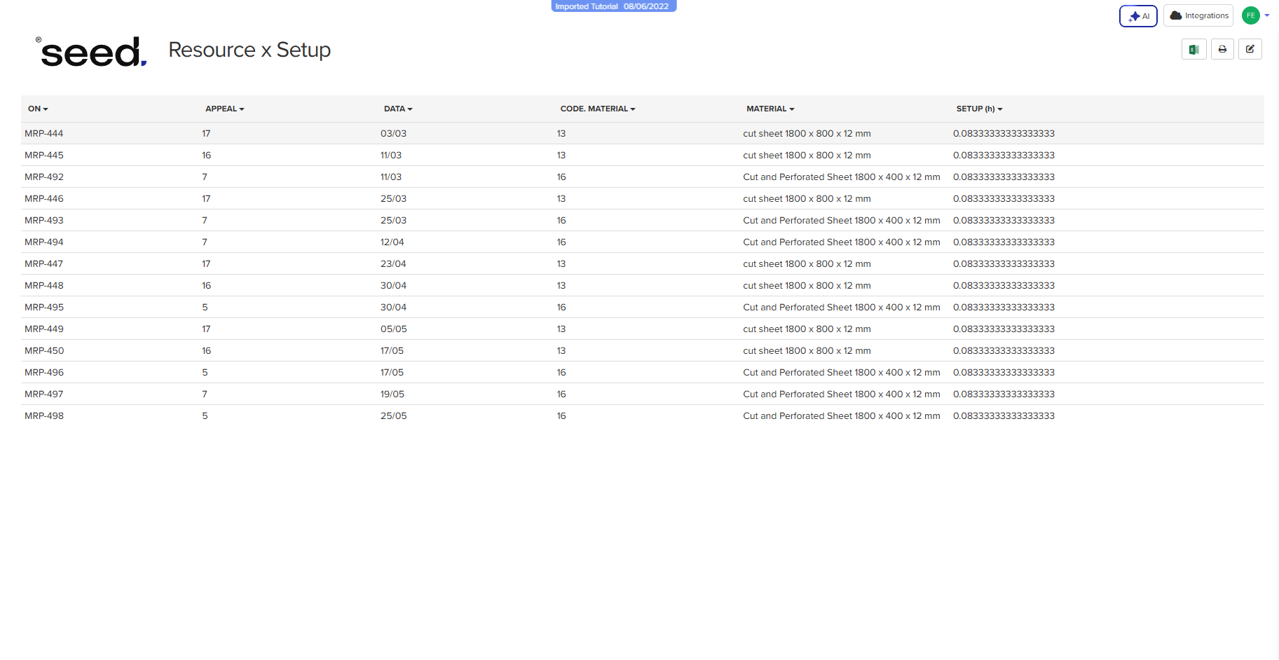 Otimização de Setup